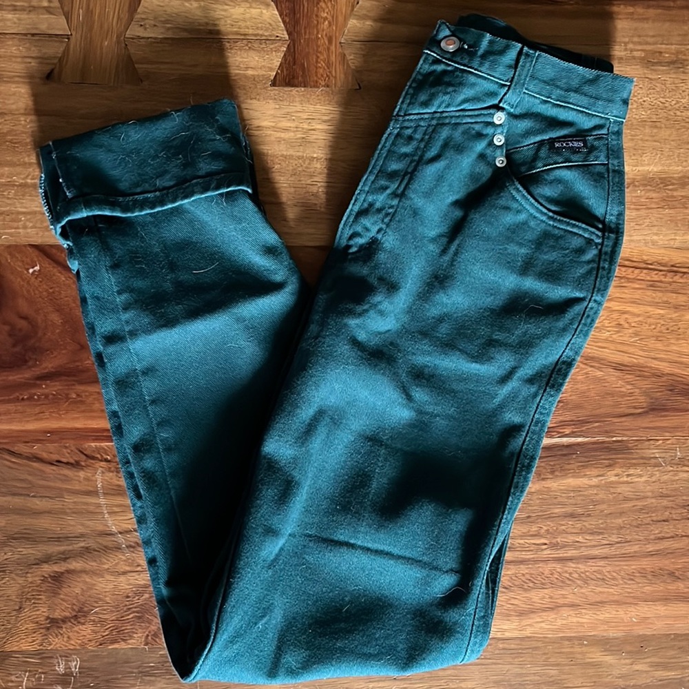Vintage 80s Rockies Jeanswear 26 Green High Waist Jeans Long High Rise Retro
